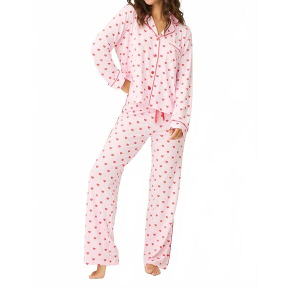 NEW PJ SALVAGE wildest dreams heart print 3-piece pj set in pink